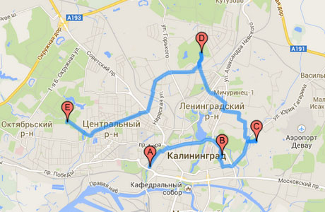 Велосипедный маршрут №6 по территории г. Калининграда